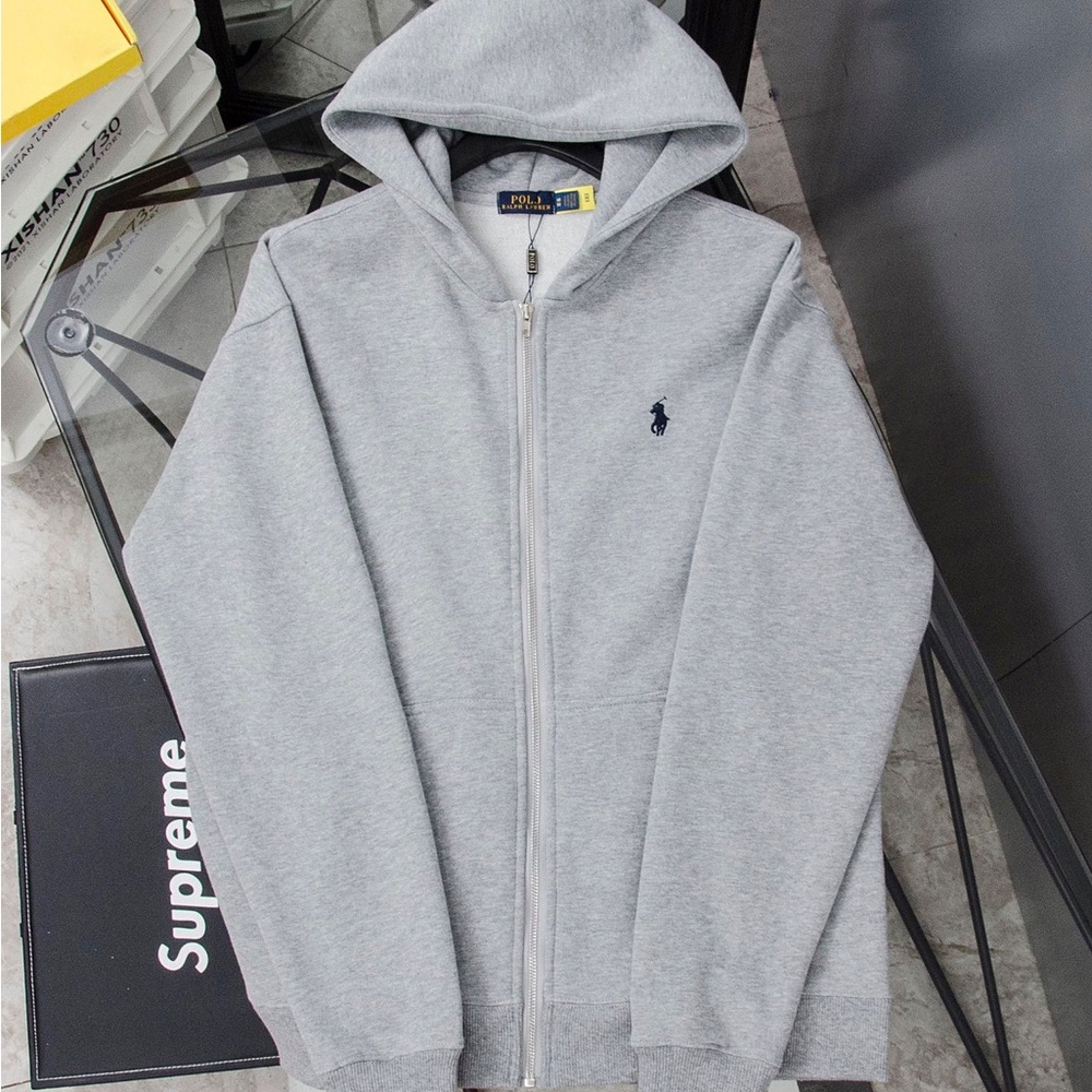 Polo by Ralph Lauren Gray Full-Zip Hooded Sweater with Navy Pony